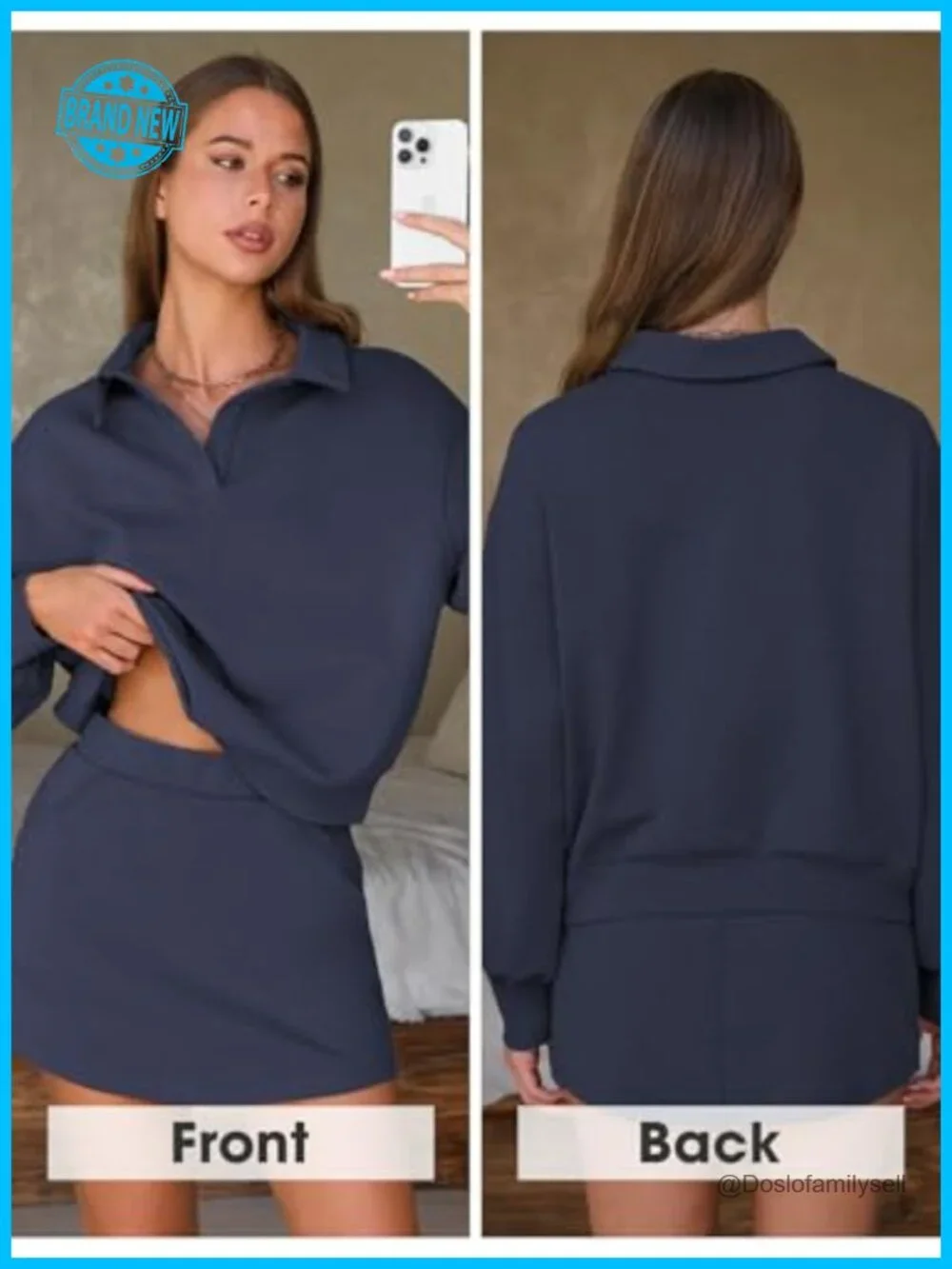 2 Piece Sets Polo Sweatshirt Skort Set Airport Long Sleeve Matching Workout Set